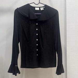 Elegant Black Button-Up Blouse with Flared Cuffs